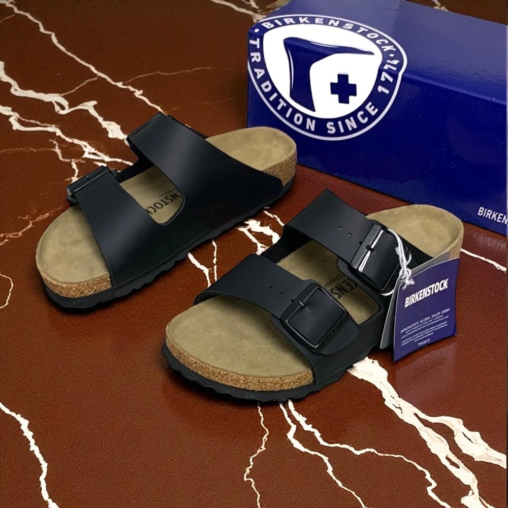 Birkenstock Arizona Black Sandals with Cork Footbeds and Adjustable Straps